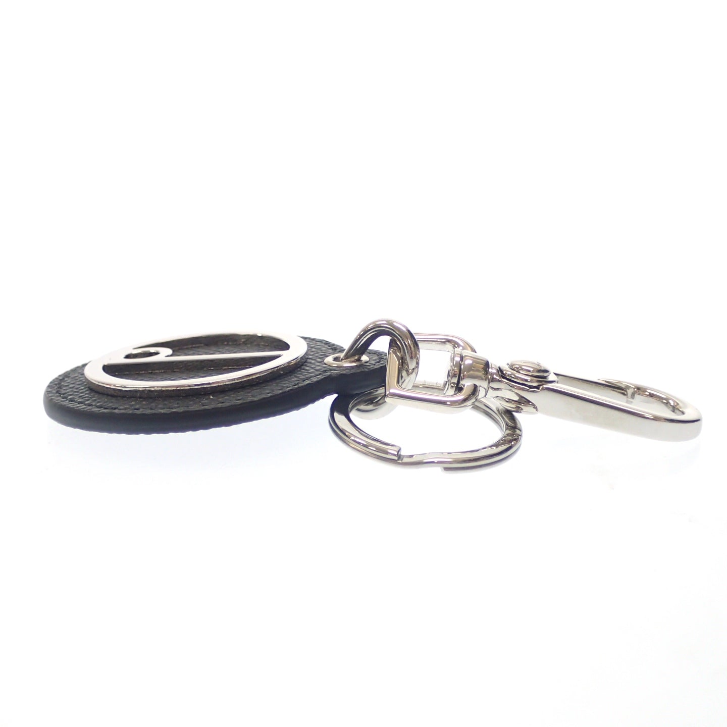 Very good condition ◆Dunhill key ring keychain leather black x silver with box dunhill [AFI8] 