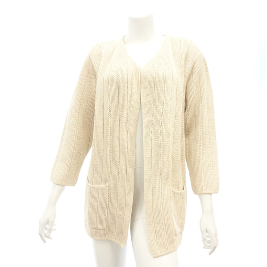 Good Condition◆Christian Dior Cotton Knit Cardigan Jacket Ladies Size M Beige Christian Dior [AFB39] 