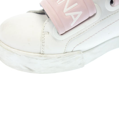 Good Condition◆Dolce &amp; Gabbana Leather Sneakers Velcro Logo Women's White x Pink Size 37 DOLCE &amp; GABBANA [AFC14] 