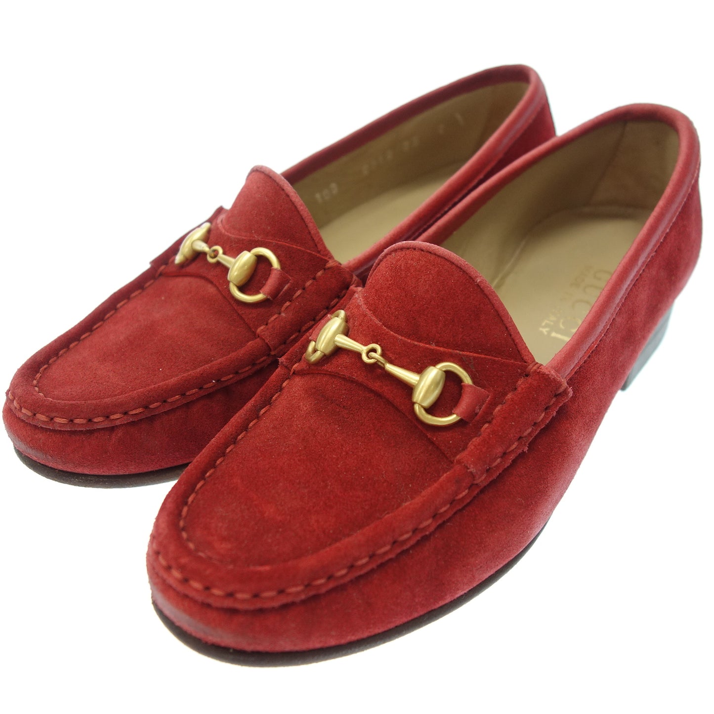 Good condition ◆ Gucci suede bit loafer slip-on with box ladies red size 35 GUCCI [AFD4] 