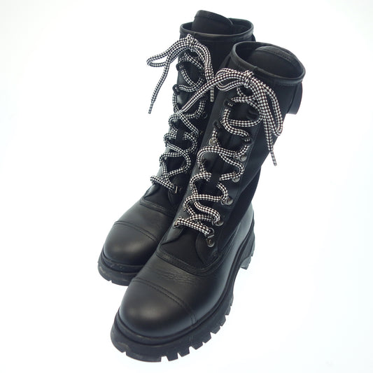 Good condition ◆ Prada long boots engineer boots lace up ladies black leather nylon size 35.5 PRADA [AFC17] 