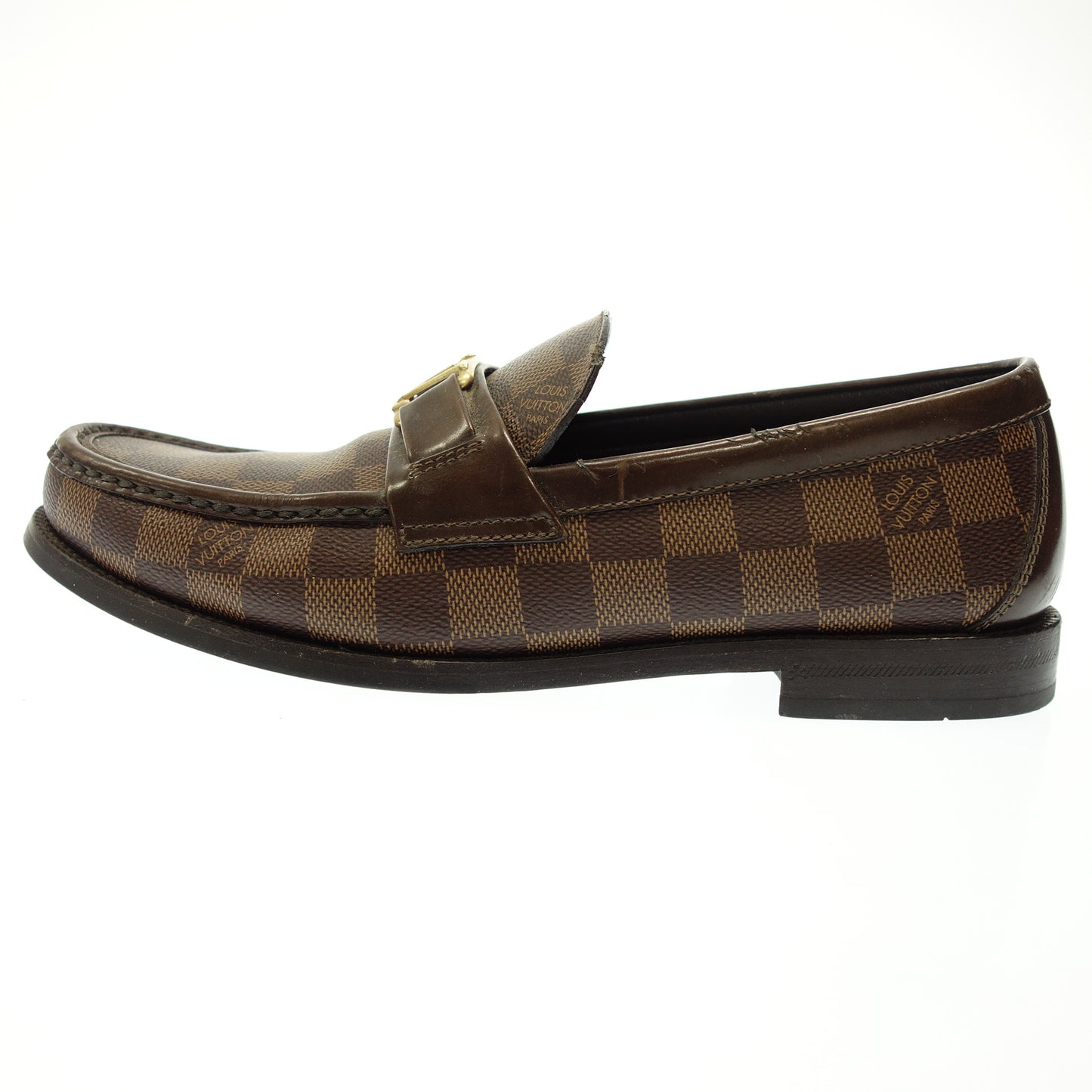 二手 ◆Louis Vuitton 皮革乐福鞋 Damier Major Line Logo 金属配件 FA0179 男士 6.5 棕色 LOUIS VUITTON [AFC48] 