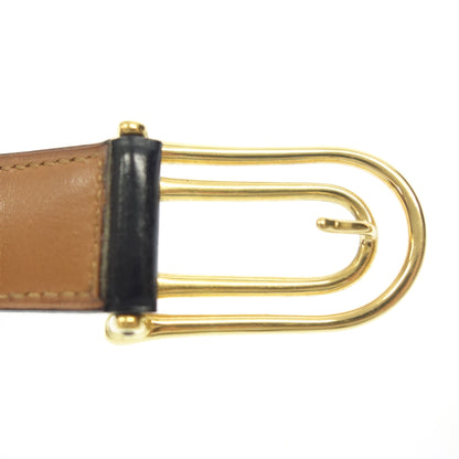 Hermes leather belt vintage gold hardware 〇I carved black HERMES [AFI18] [Used] 