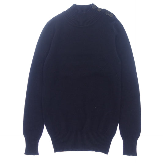 Good Condition◆Hermes Knit Sweater High Neck Serie Button Cashmere Ladies Navy Size 34 HERMES [AFB35] 