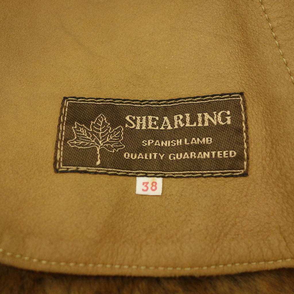 Good condition ◆ No-brand shearling fur coat Made in Spain Ladies size 38 Camel style [AFA14] 