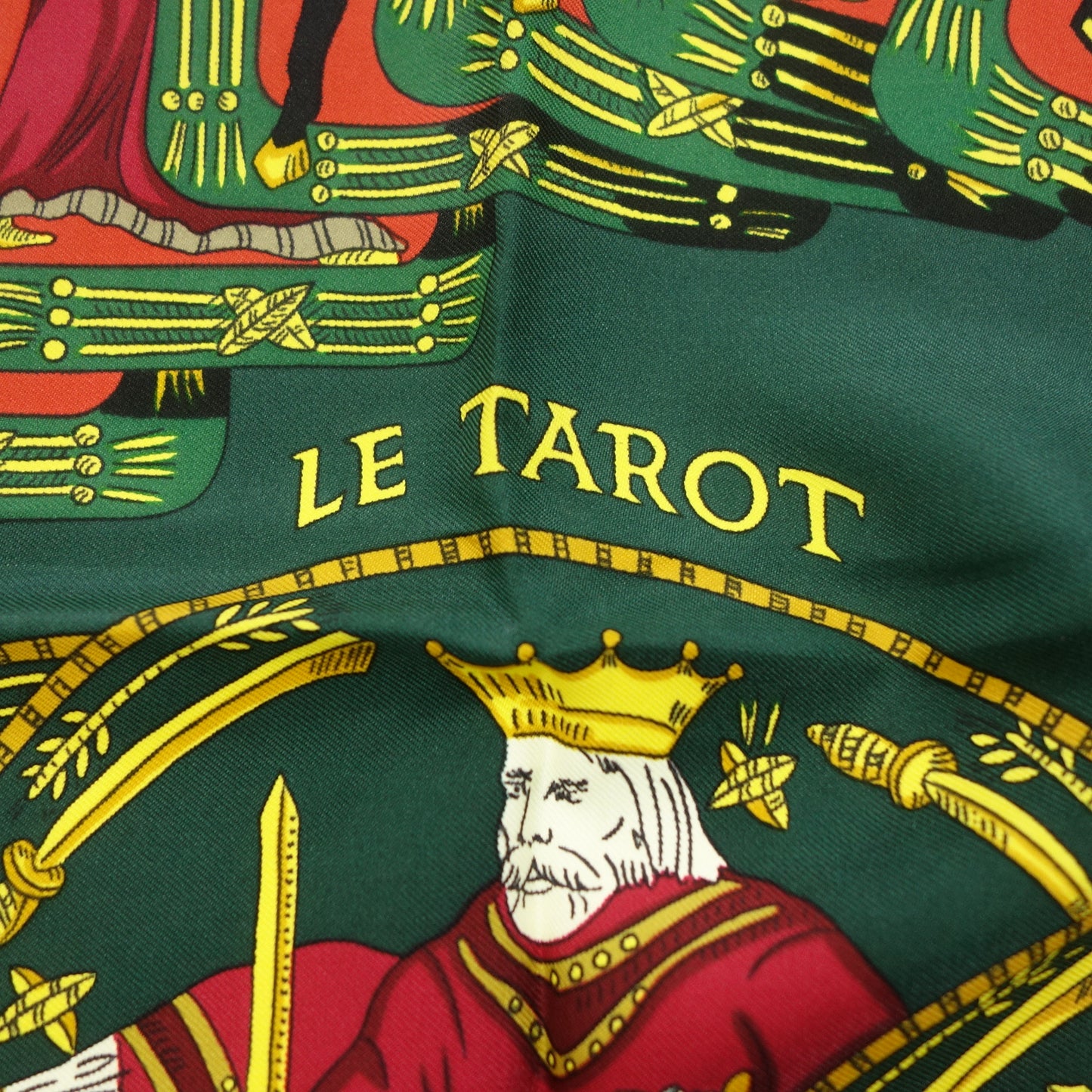 Good condition◆Hermes Carre 90 Scarf Silk LE TAROT Tarot Card Green HERMES [AFI22] 