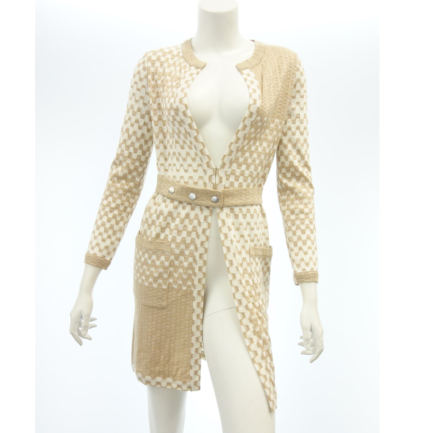 Very beautiful item ◆ Missoni long knit cardigan with belt, all over pattern, beige, size 38, ladies MISSONI [AFB24] 