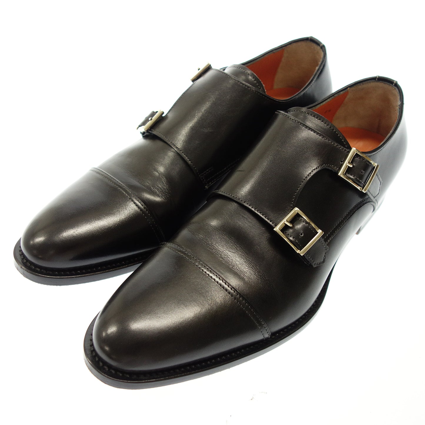 Good condition ◆ Santoni leather shoes double monk men's size 6 1/2 black Santoni [AFD4] 