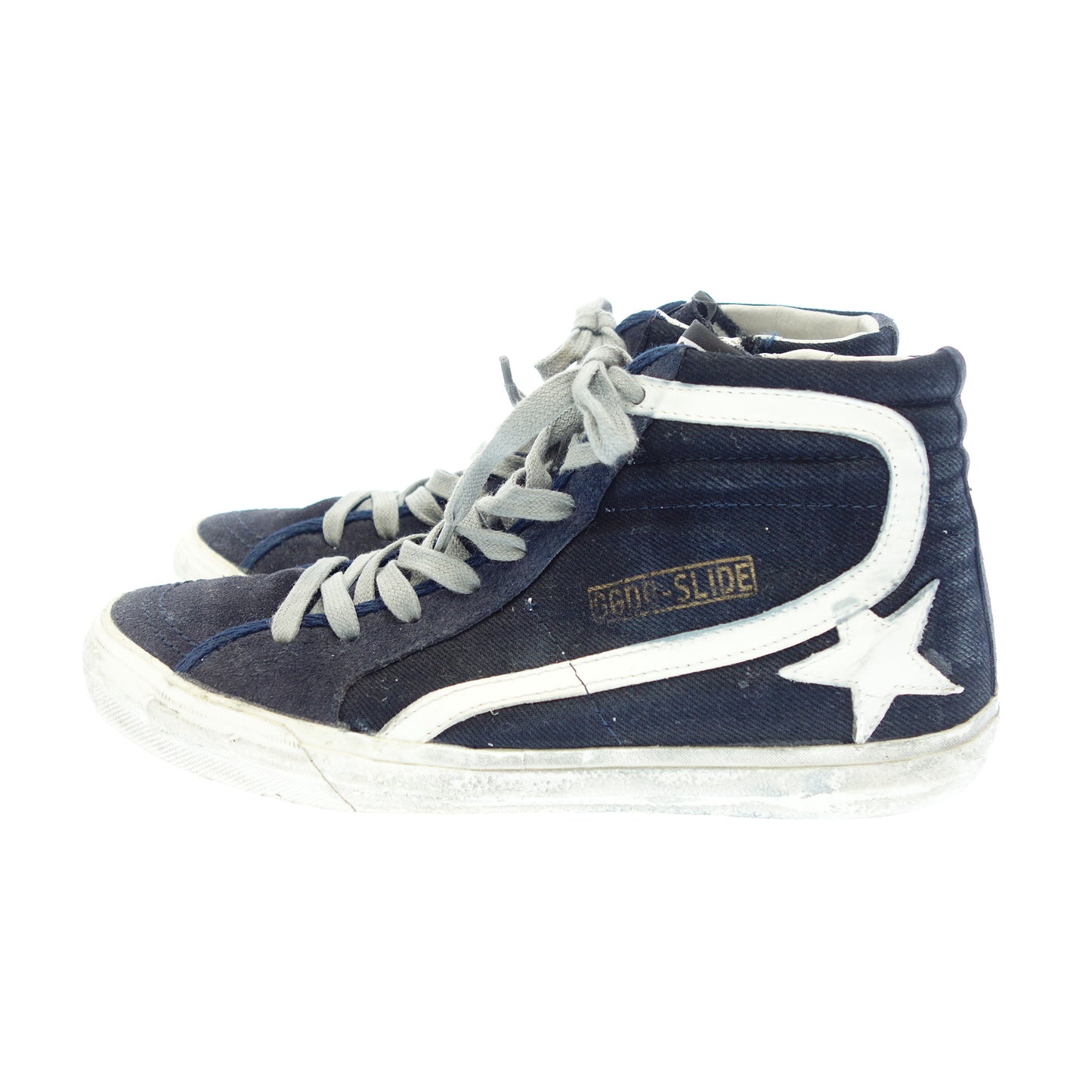 Good condition ◆ Golden Goose leather sneakers side zip vintage processing SLIDE ladies navy GOLDEN GOOSE [AFC43] 