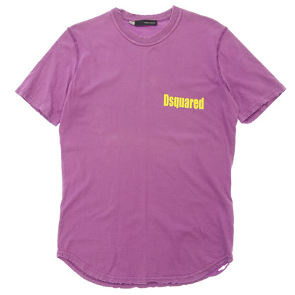 中古◆ディースクエアード 半袖Tシャツ カットソー プリント クルーネック ダメージ加工 メンズ XS 紫 DSQUARED2【AFB12】