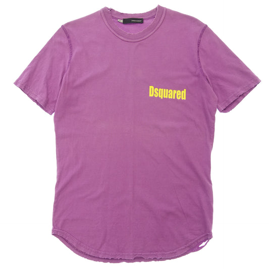 中古◆ディースクエアード 半袖Tシャツ カットソー プリント クルーネック ダメージ加工 メンズ XS 紫 DSQUARED2【AFB12】