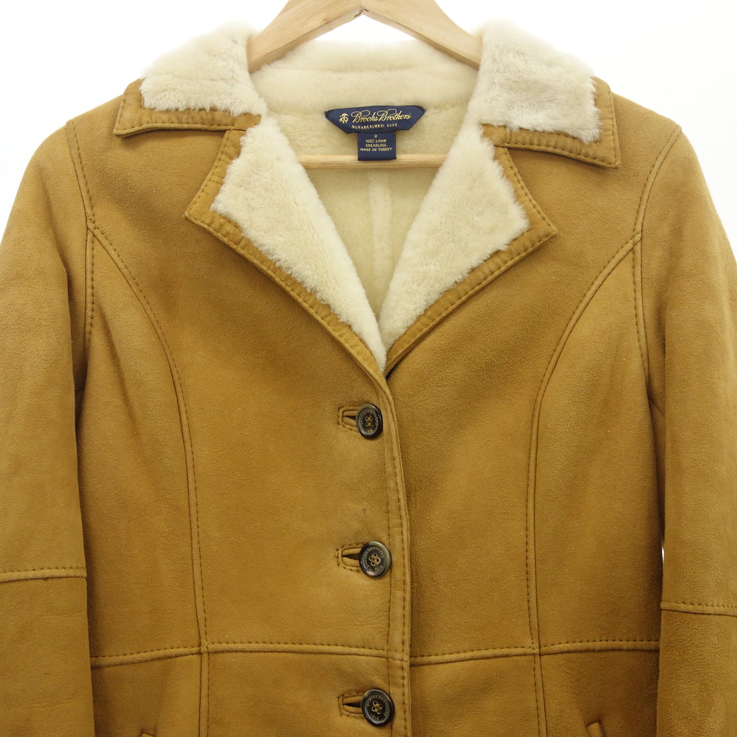 Used Brooks Brothers Shearling Coat Women's Beige Size 2 [AFA23] 