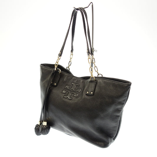 Used Tory Burch Hand Tote Bag Chain Design Leather Black TORYBURCH [AFE12] 