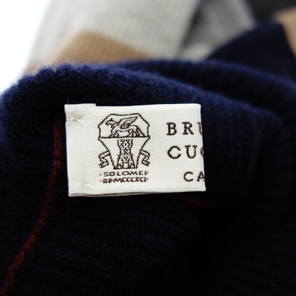 Brunello Cucinelli Knit Sweater Turtleneck Border Cashmere 100 Men's Navy BRUNELLO CUCINELLI [AFB25] [Used] 