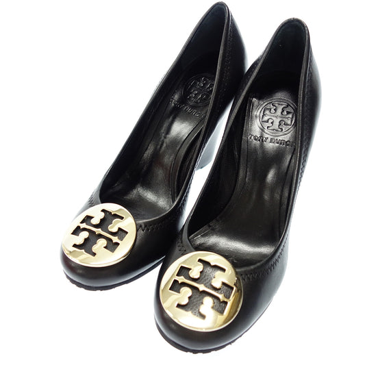 Very good condition ◆ Tory Burch pumps heel leather ladies black size 5M TORY BURCH [AFD2] 