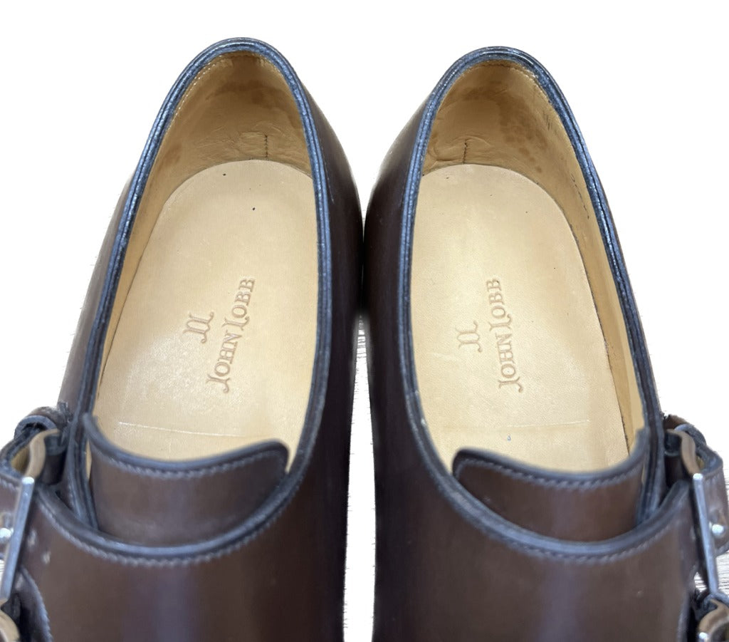 新品同様◆ジョンロブ レザーシューズ ダブルモンク ナセビー 茶 6.5D JOHN LOBB