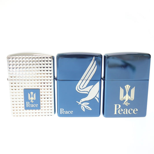 中古◆ジッポー ピース ブルーチタン 2007年製 シルバー系 ブルー系 ZIPPO 3点セット【AFI18】