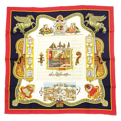 Hermes Scarf Carre 90 Silk IN SALZBURG In Salzburg Red x Navy HERMES [AFI20] [Used] 