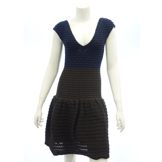 Good Condition◆Louis Vuitton Knit Dress Polyester x Nylon Bicolor RW131A Women's Navy x Brown Size M LOUIS VUITTON [AFB15] 