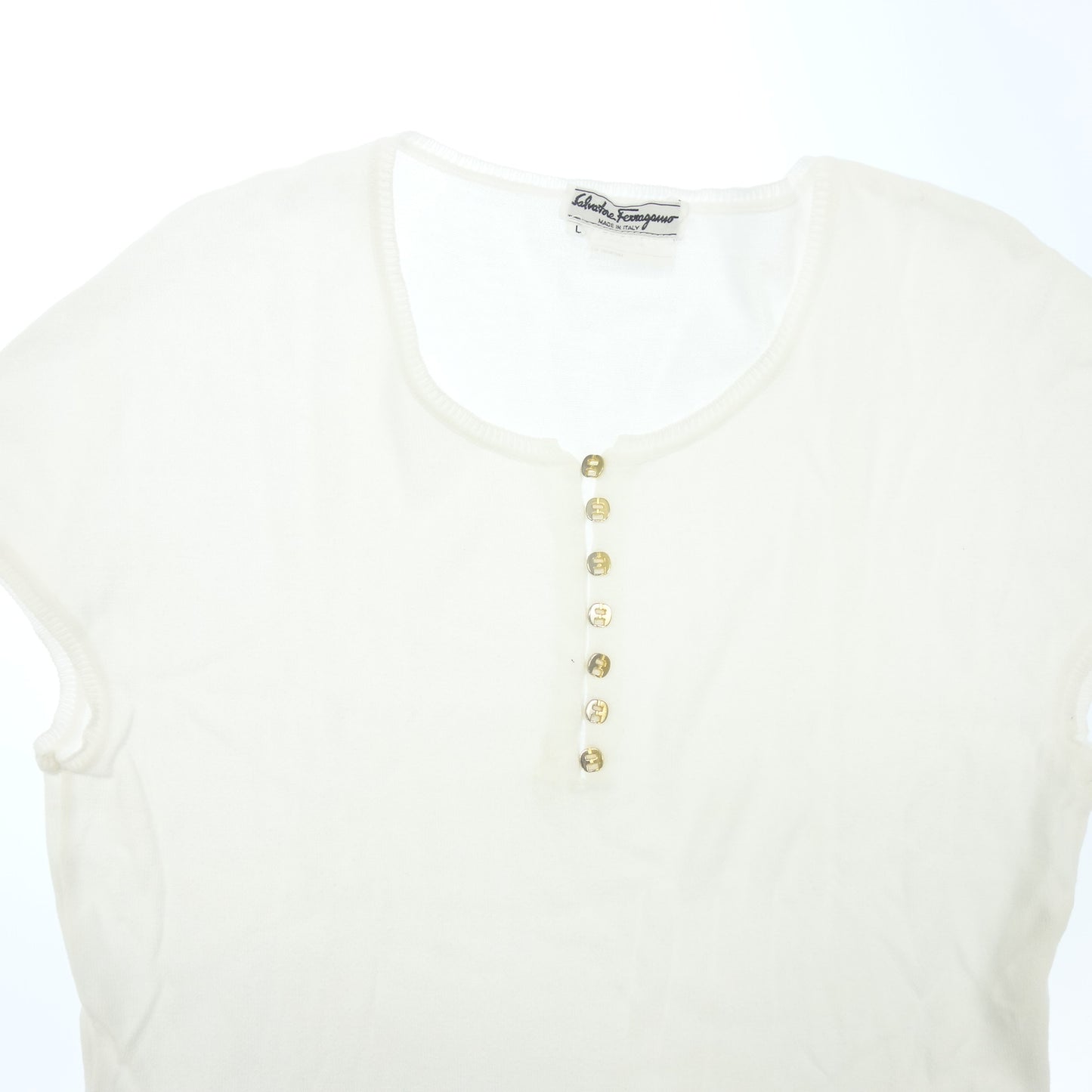 Salvatore Ferragamo Knit Tops Rose Button Women's L White Salvatore Ferragamo [AFB31] [Used] 