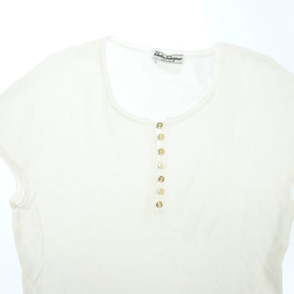 Salvatore Ferragamo Knit Tops Rose Button Women's L White Salvatore Ferragamo [AFB31] [Used] 