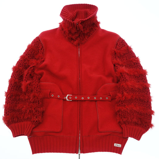 Christian Dior Knit Cardigan Zip Up Rabbit Fur Women's Red 38 Christian Dior [AFA11] [Used] 