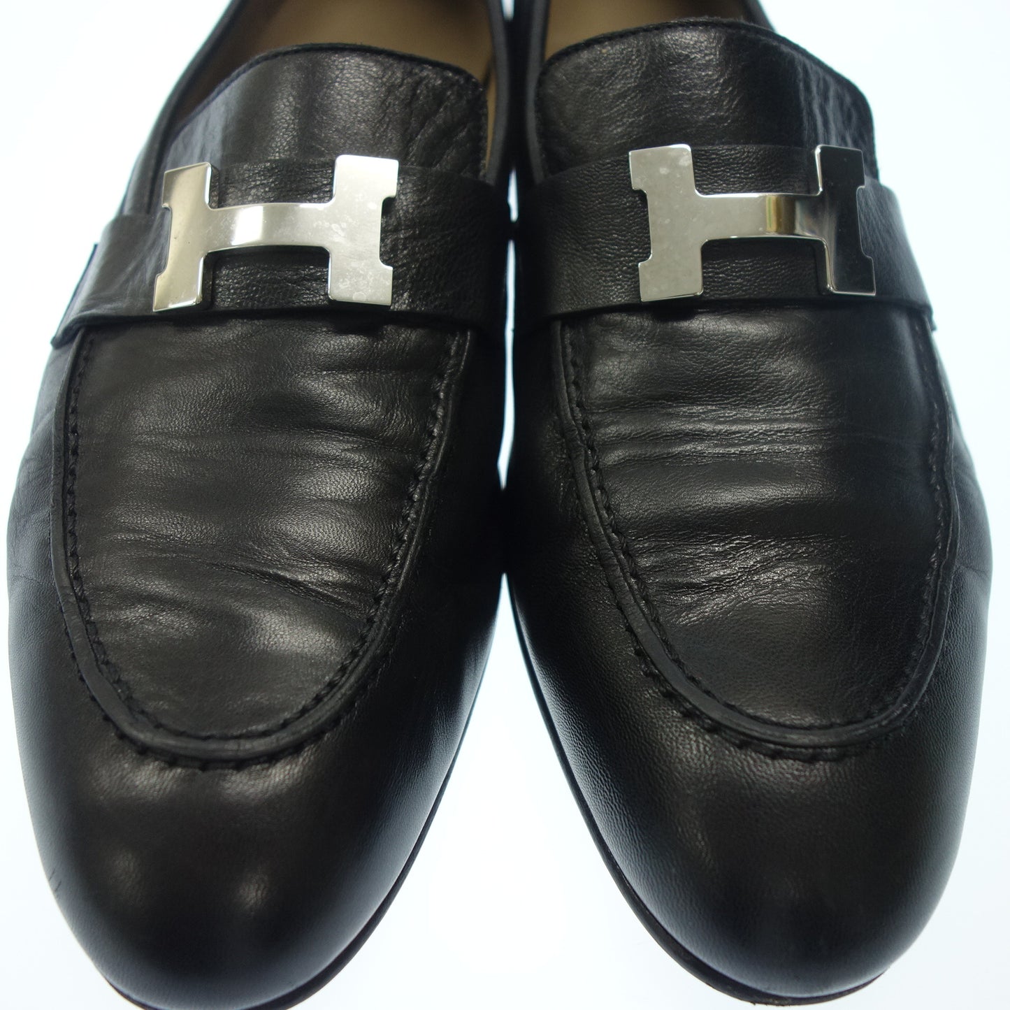 Used ◆Hermes leather loafer Constance silver hardware men's 41 black HERMES [AFC16] 