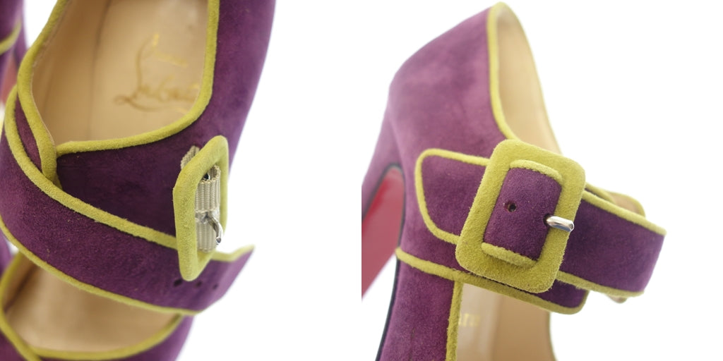 Used Christian Louboutin Suede Leather Belt Heel Pumps Shoes Women's 35 Purple Christian Louboutin [AFC6] 