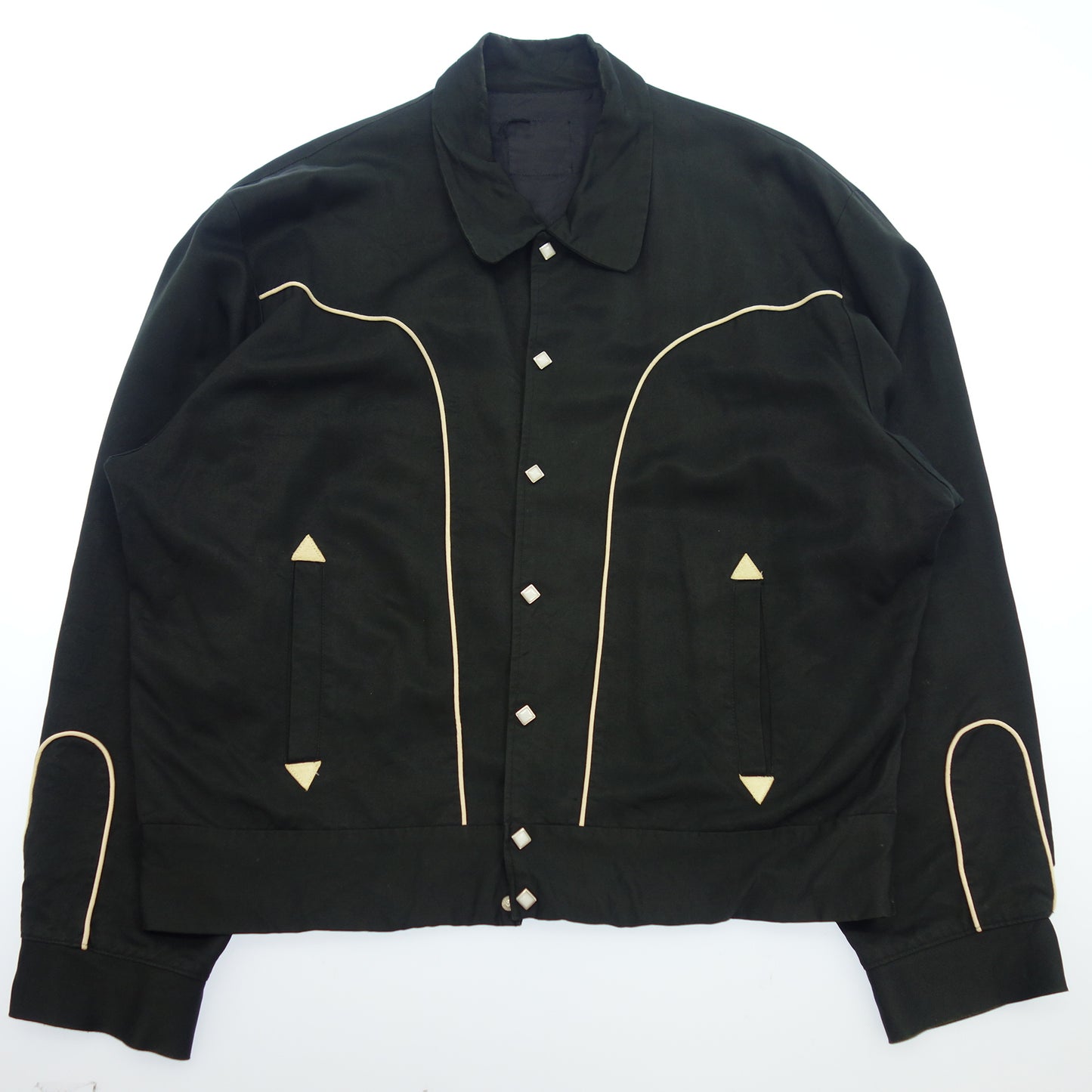 Good Condition◆Vintage Western Jacket Gabardine Rayon Estimated 80-90's Size L Equivalent Men's Black Vintage [AFB13] 