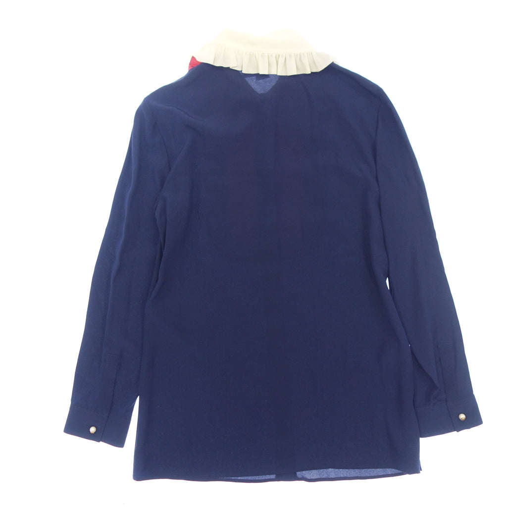 Good condition ◆ Gucci shirt collar embroidery silk 16AW ladies navy size 42 432951 GUCCI [AFB3] 