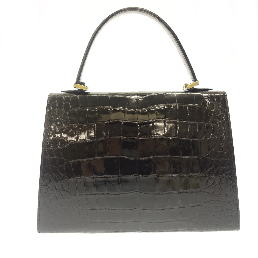 Very good condition Shiny crocodile handbag Kelly type JRA booklet included Black gold hardware with padlock and key [AFE6] 