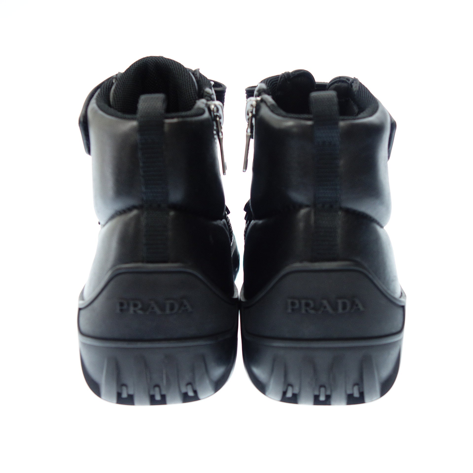 プラダ ハイカットスニーカー レザー サイドジップ 4T3131 メンズ ブラック 6.5 PRADA【AFD8】【中古】