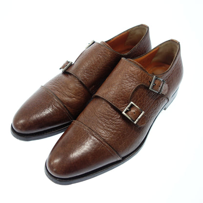 Santoni Straight Tip Double Monk Strap Grained Leather 7749 Men's 5 Brown santoni [AFC53] [Used] 