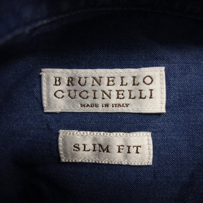 未使用◆Brunello Cucinelli 衬衫牛仔布 100% 棉 L 码修身男士蓝色 BRUNELLO CUCINELLI [AFB35] 