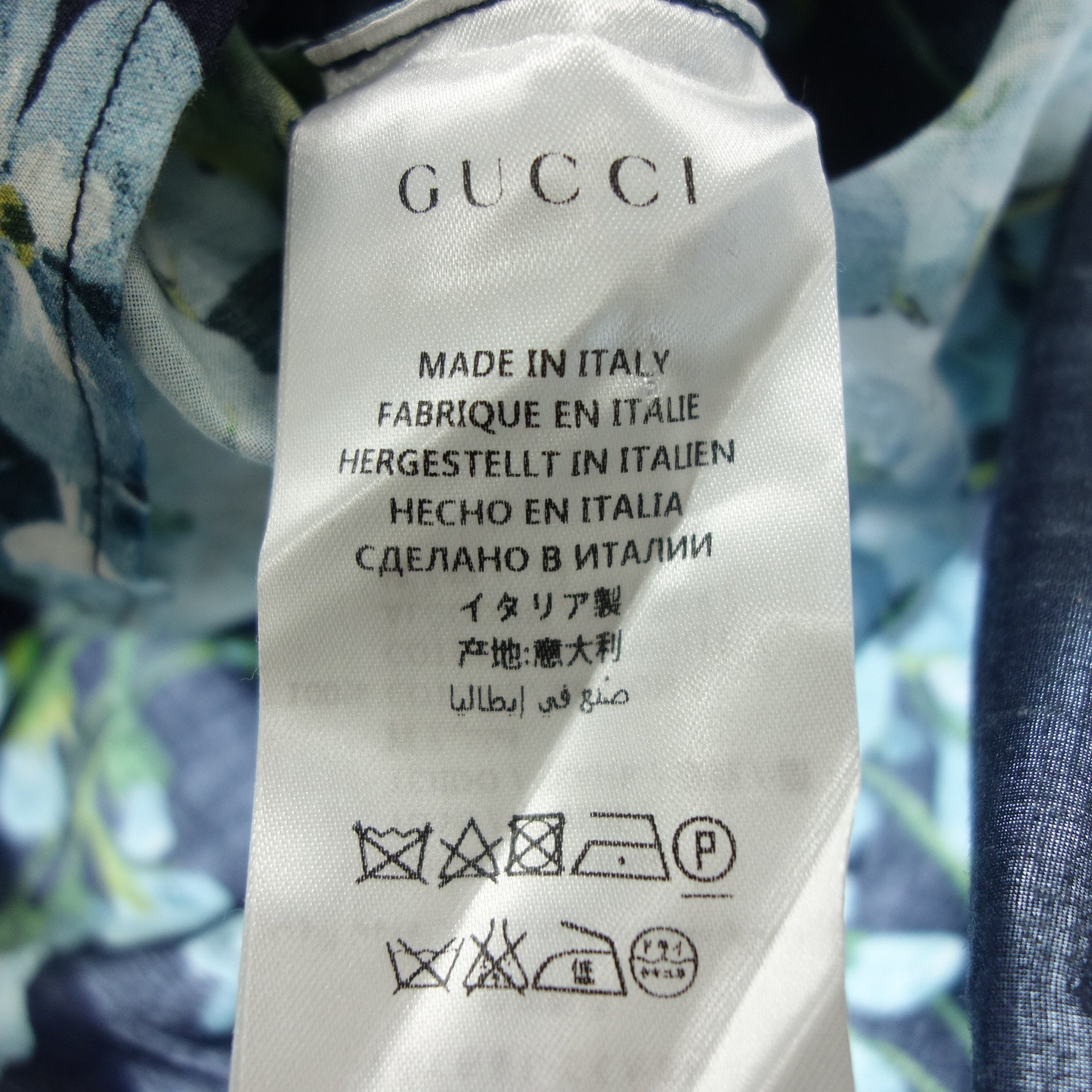 グッチ シャツ フローラル柄 コットン メンズ ブルー系 40 GUCCI