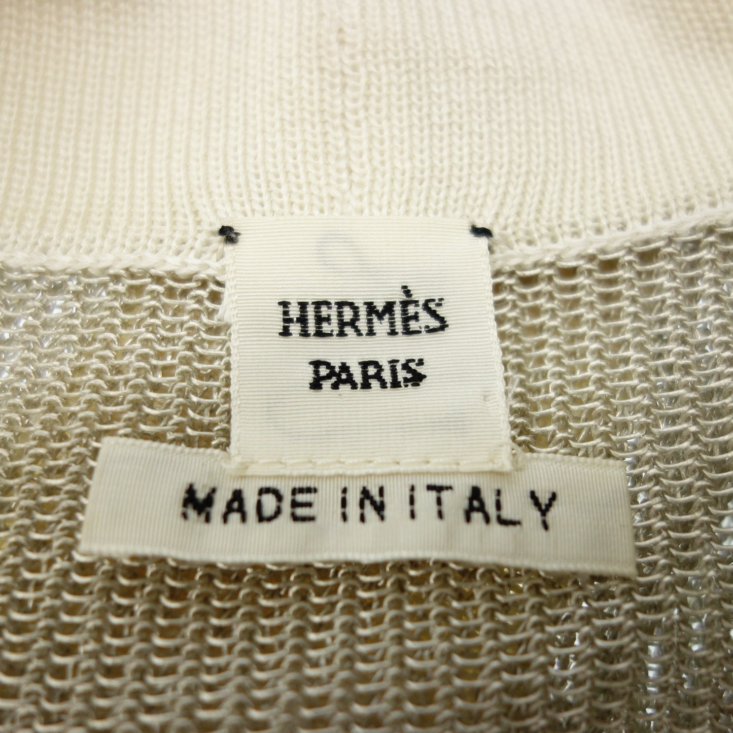 Very good condition◆Hermes knit cardigan mesh gold button size 38 ladies cream HERMES [AFB38] 