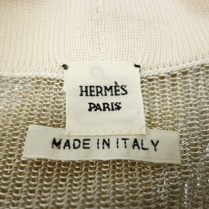 Very good condition◆Hermes knit cardigan mesh gold button size 38 ladies cream HERMES [AFB38] 