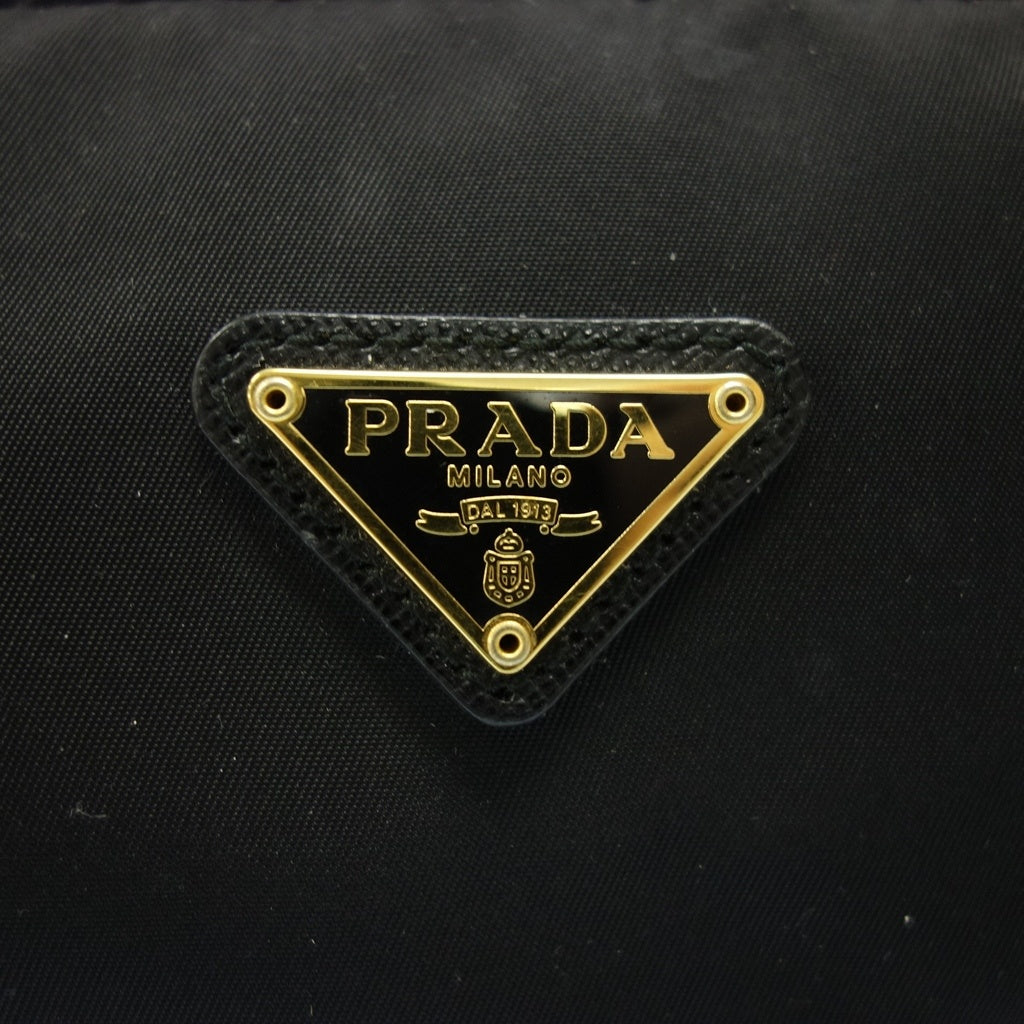 二手 ◆Prada 多用袋 圆形拉链 金色五金配件 三角标志 尼龙 黑色 PRADA [AFE2] 