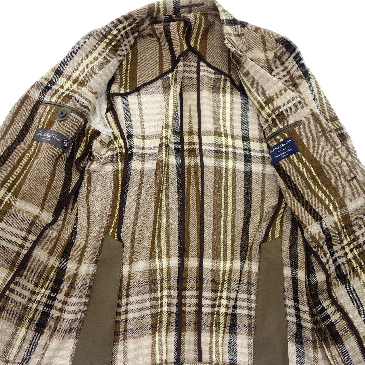 Good condition◆Tomorrowland Pilgrim Tailored Jacket Linen Check Size 44 Men's Brown TOMORROWLAND PILGRIM [AFB35] 