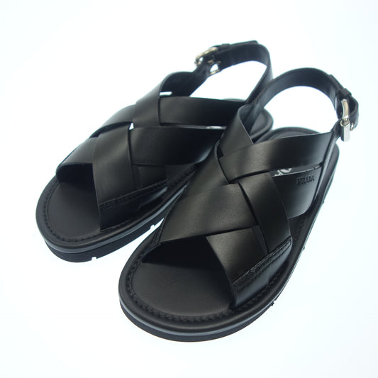 Prada leather sandals silver buckle ladies 34.5 black PRADA [Used] 