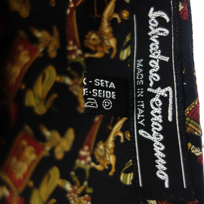 Good condition◆Salvatore Ferragamo Stole Silk Black Multi All-over Pattern Salvatore Ferragamo [AFI21] 