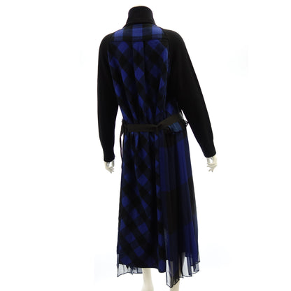 状况良好◆Sacai 针织连衣裙对接格子 18-03966 尺寸 2 黑色 x 蓝色女士 sacai [AFB36] 