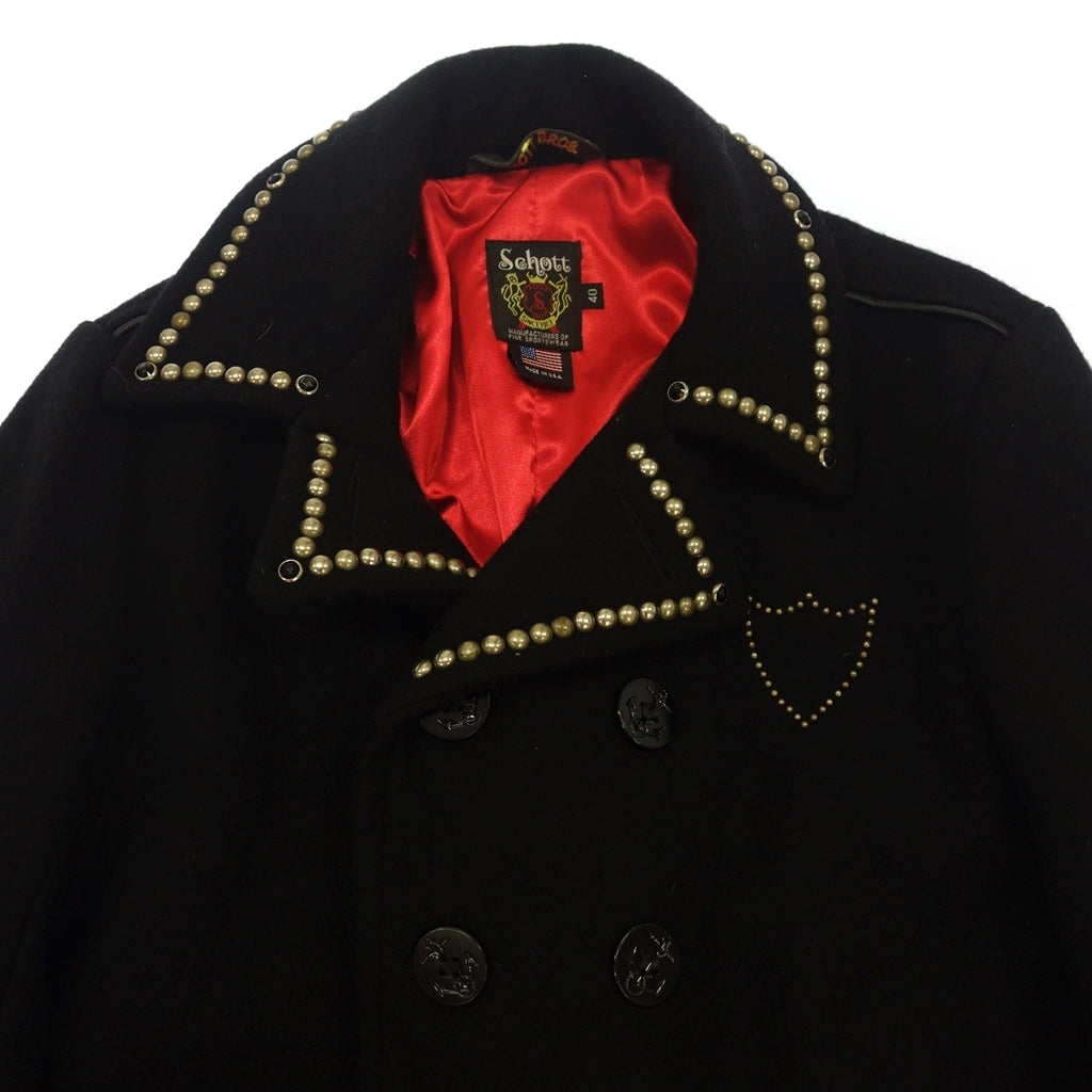 Good condition ◆ Schott P coat studded wool leather switching men's black size 40 schott [AFB42] 