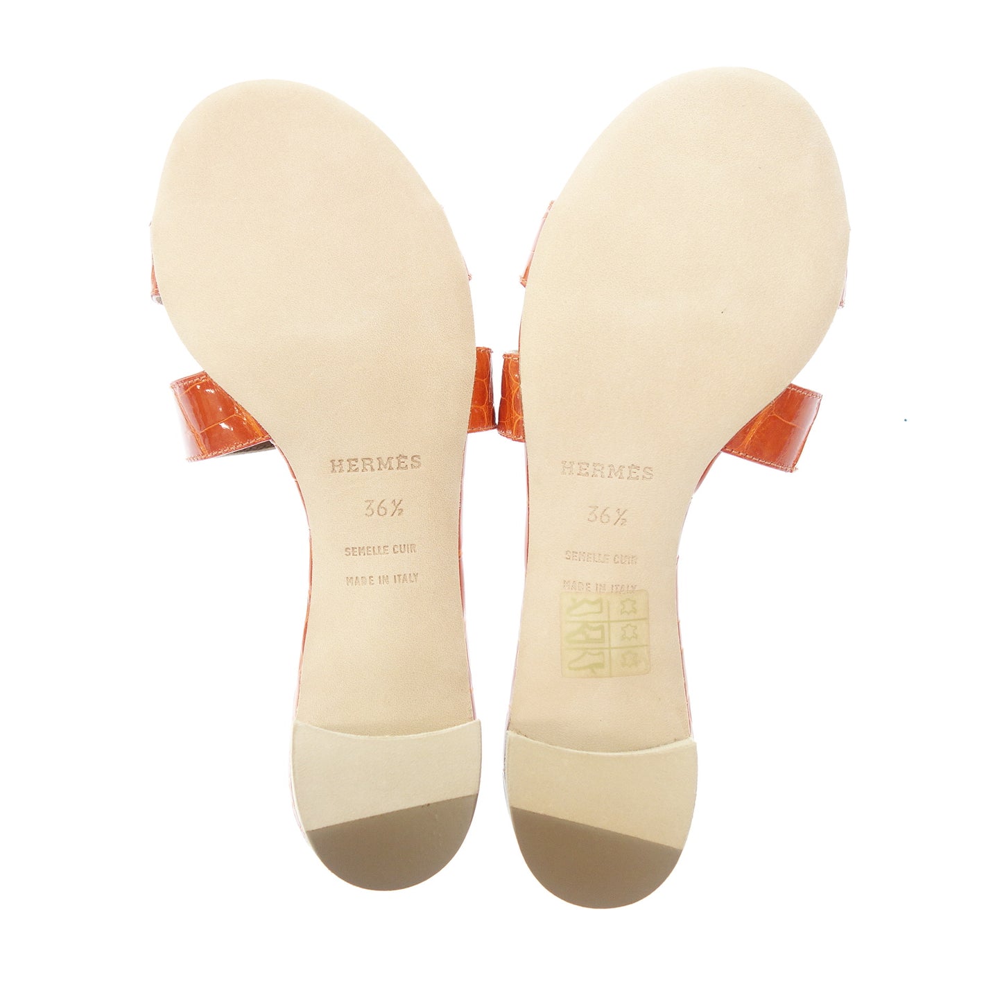 Like new◆Hermes Leather Sandals Oran Croco Women's Orange Size 36.5 HERMES [AFC25] 