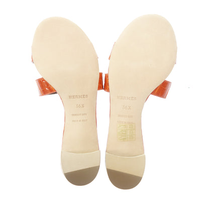 Like new◆Hermes Leather Sandals Oran Croco Women's Orange Size 36.5 HERMES [AFC25] 