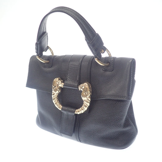 Used ◆Bulgari handbag Leoni leather black BVLGARI [AFE11] 