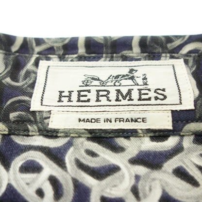 二手的 ◆爱马仕长袖衬衫 100%丝绸 Chaine d'Ancre 图案袖子系列按钮尺寸 42 男士深蓝 HERMES [AFB17] 