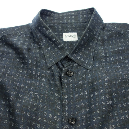 Good condition◆Armani Collezioni long sleeve shirt all over pattern men's size XL navy ARMANI COLLEZIONI [AFB23] 