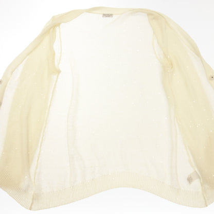 Good Condition◆Brunello Cucinelli Knit Cardigan Sequin Silk Ladies White Size XS BRUNELLO CUCINELLI [AFB16] 