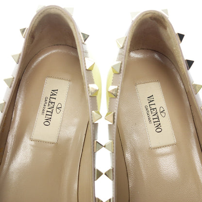 Good Condition◆Valentino Pumps Rockstud Flat Patent Women's Yellow Size 37 VALENTINO [AFC3] 